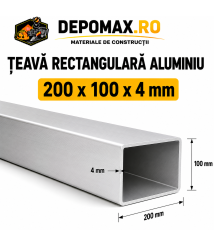 Teava rectangulara aluminiu 200 x 100 x 4 mm, 6 metri (EN AW-6060)